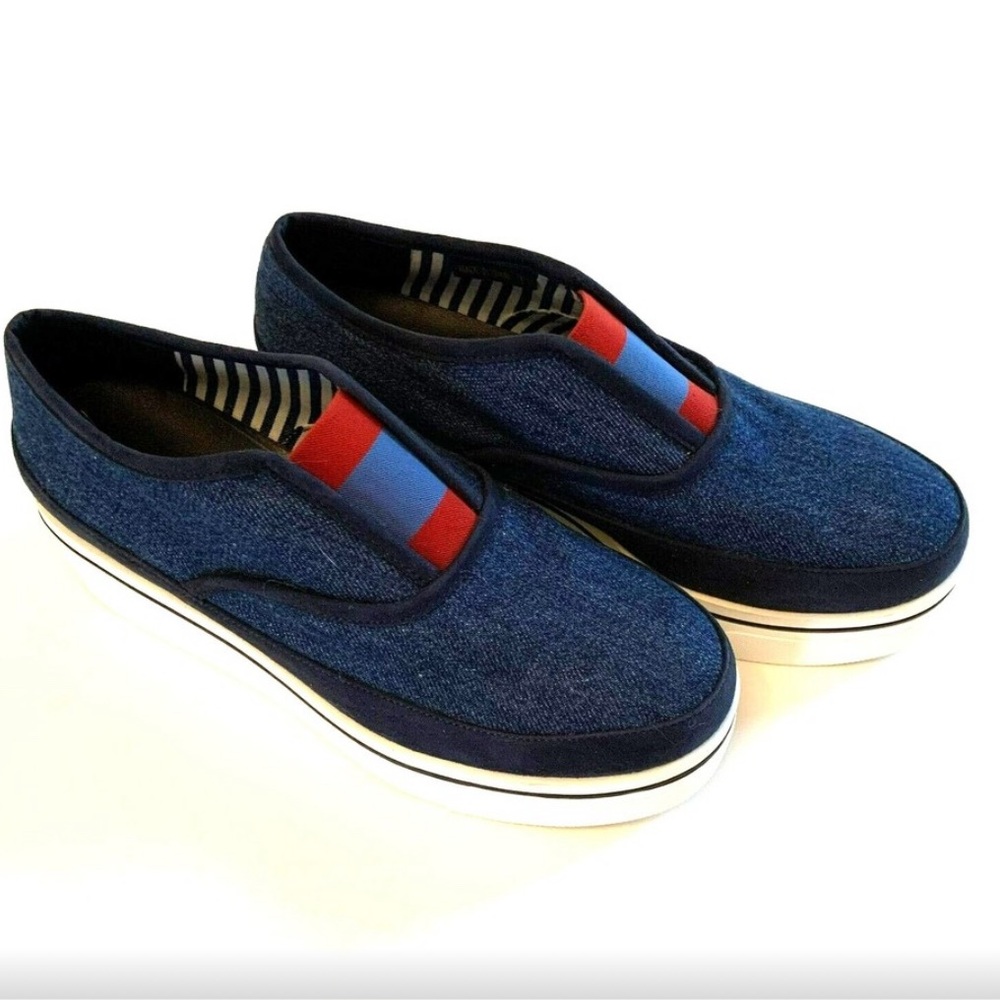 Stella McCartney Slip On Binx Denim Platform Loafers Red Blue S 38 Made in Spain